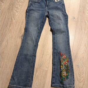 Embroidered Dragon Wide Leg Jeans